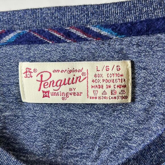 Men’s Vintage Original Penguin Munsingwear Blue V-Neck Long Sleeve Tee Size L - Picture 5 of 5
